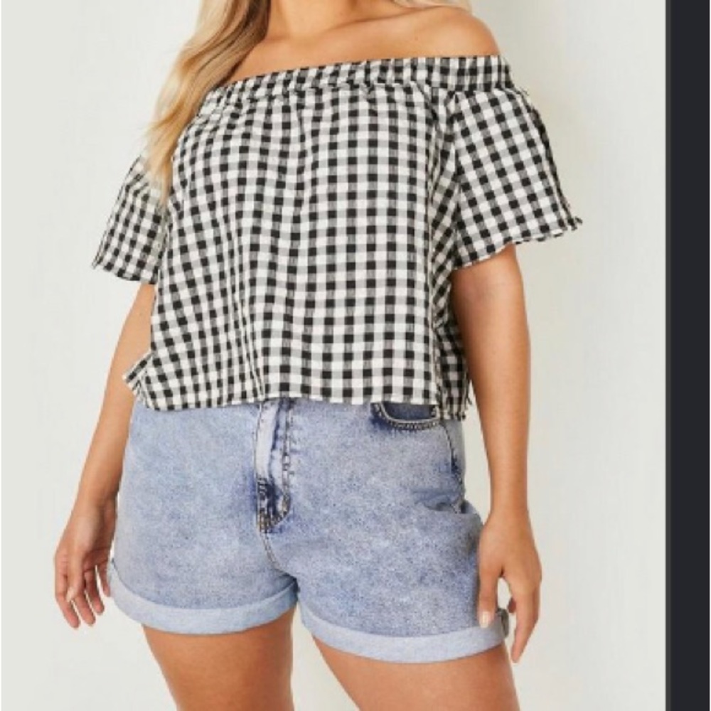 Boohoo Off Shoulder Gingham Top